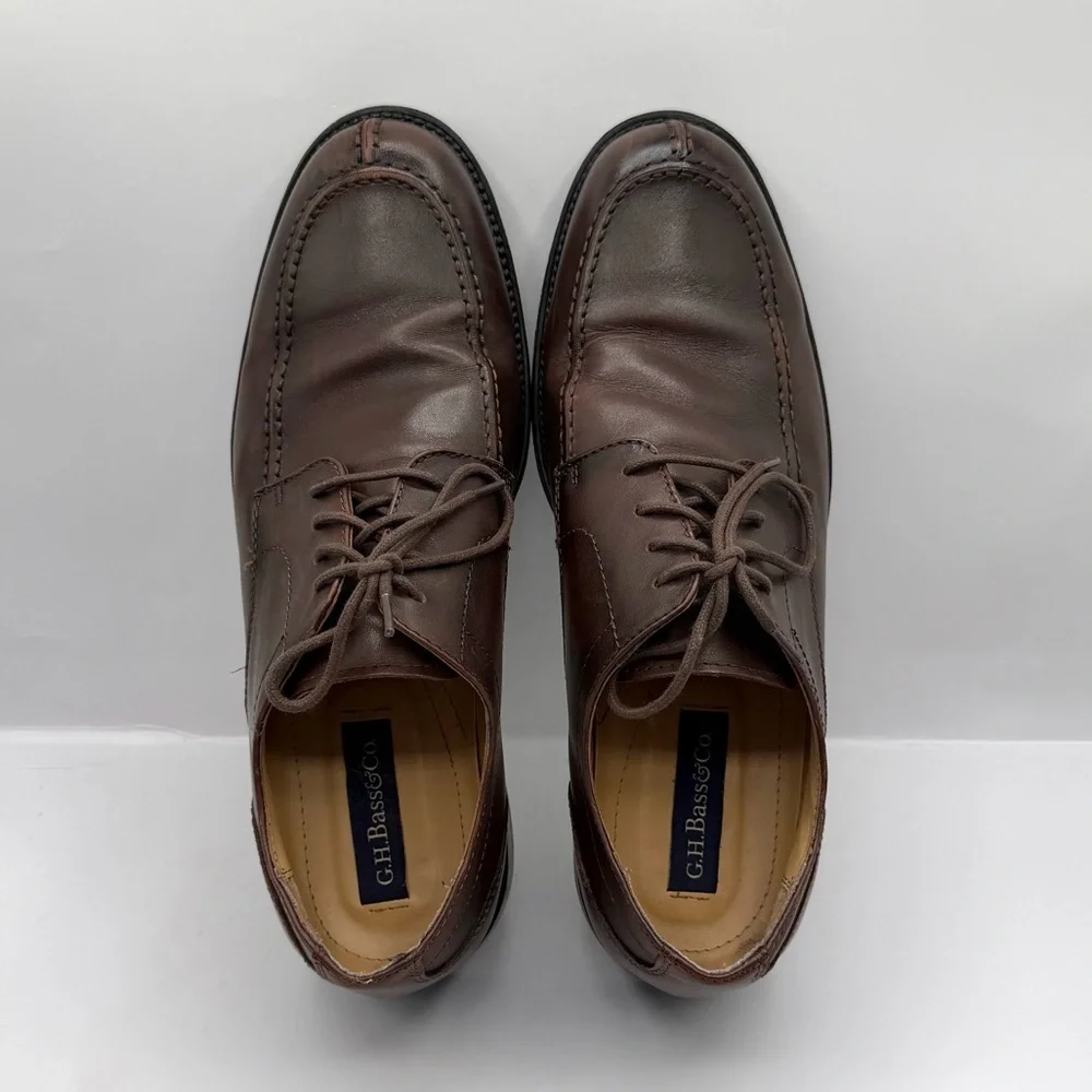 GH Bass Mens Stuart Brown Leather 3 Eye Lace Up Oxford Dress Shoes Size 10.5 M